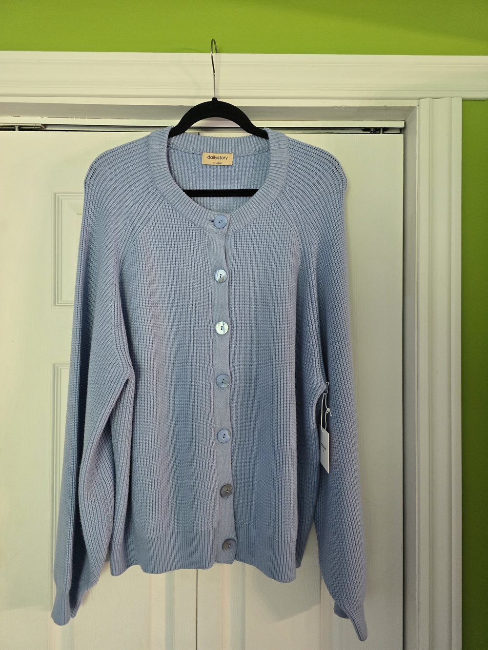 Dailystory Pastel Blue Ribbed Button Cardigan